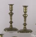 Pair of English Queen Anne twist ejector brass candlesticks early 18th c