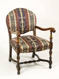 Stained Oak  Walnut Upholstered Armchair
