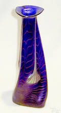 Loetz blue iridescent art glass vase