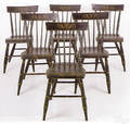 Set of 6 New England painted plank seat chairs ca 1835