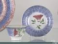 Miniature blue spatter cup and saucer