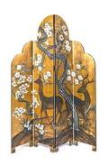 A Polychrome Painted Four Panel Folding Screen