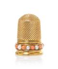A Continental Gold Coral and PearlMounted Thimble