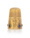 A German 14Karat Gold Diamond and SapphireMounted Thimble