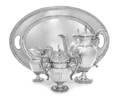 An American Silver ThreePiece Coffee Set and Matching Tray