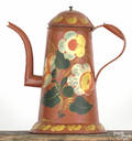 Pennsylvania tole decorated tin coffee potearly 20th c