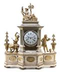 A Northern European Painted and Parcel Gilt Figural Mantel Clock