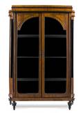 A Biedermeier Style Gilt Metal and Parcel Ebonized Vitrine