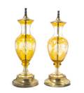A Pair of Bohemian Yellow Cut to Clear Glass Urns