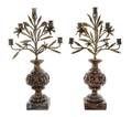 A Pair of Italian Giltwood and Tole FiveLight Candelabra