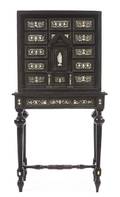 An Italian Ivory Inlaid Ebonized Cabinet on Stand