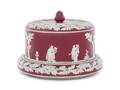 A Wedgwood Style Crimson Jasperware Cake Plate and Cover