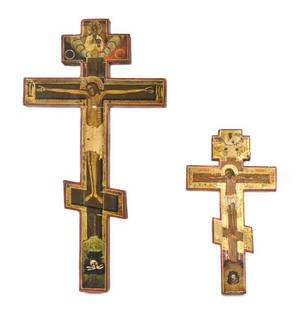 Two Russian Iconostasis Crucifixes