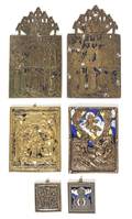 Six Russian Polychrome Enameled Bronze Icons