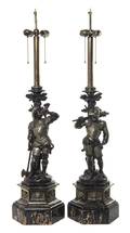A Pair of Continental Patinated Bronze Figural Lamps