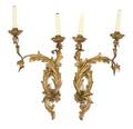 A Pair of Louis XV Style Gilt Tole TwoLight Sconces