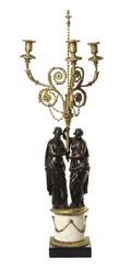 A French Gilt Patinated Bronze and Marble ThreeLight Figural Candelabrum