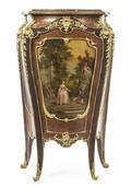 A Louis XV Style Gilt Bronze Mounted Kingwood Parquetry and Vernis Martin Cabinet