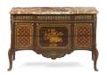 A Louis XVXVI Transitional Style Gilt Bronze Mounted Marquetry Commode