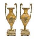 A Pair of Continental Gilt Bronze Mounted Marble Urns