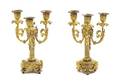 A Pair of Louis XVI Style Gilt Bronze ThreeLight Candelabra