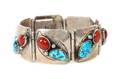 A Southwestern Style Silver and Coral Link Bracelet