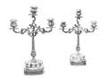 A Pair of Italian Silver ThreeLight Candelabra