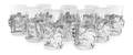 A Group of Ten Mexican Silver and Etched Glass Tumblers