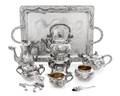 A Chinese Export Silver SevenPiece Tea and Coffee Set and Matching Tray