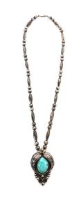 A Southwestern Silver and Turquoise Pendant Necklace