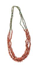 A Three Strand Turquoise and Coral Necklace