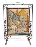 A Wrought Iron and Needlework Fire Screen