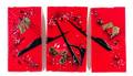 A Collection of Three Red Art Glass Panels