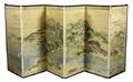 A Japanese Six Panel Painted Paper Screen