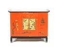 A Red and Black Lacquered Asian Style Media Cabinet
