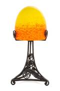 A French Wrought Iron and Mottled Glass Table Lamp
