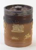 A Doulton Lambeth Silver Mounted Pottery Biscuit Jar