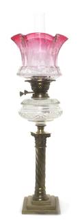 A Cut Glass and Bronze Oil Lamp