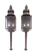 A Pair of English Style Metal and Glass Lanterns