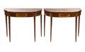 A Pair of Sheraton Mahogany Satinwood and Oak FlipTop Tea Tables