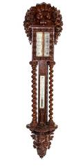 An English Carved Walnut Barometer and Thermometer