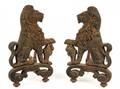 Early 20th C Cast Iron Lion Rampant Andirons