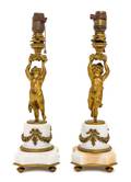 A Pair of Louis XVI Style Gilt Bronze and Marble Figural Lamps