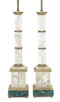 A Pair of Empire Style Rock Crystal and Malachite Lamps