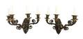 A Pair of Empire Style Gilt and Patinated Bronze FourLight Sconces