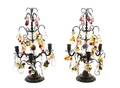 A Pair of Swedish Brass and Glass ThreeLight Candelabra