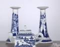 Pair of Canton blue and white porcelain trumpetform candlesticks 19th c