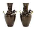 A Pair of French Gilt and Patinated Bronze Vases