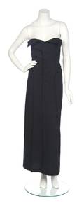 A Jean Paul Gaultier Black Wool Jacquard Strapless Gown