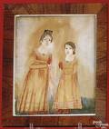 American watercolor on paper portrait of 2 girls 19th c